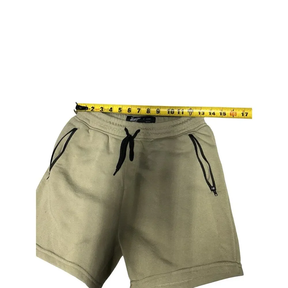 Brooklyn Cloth Olive Fleece Sweat Shorts Mens Small Drawstring Zip Pocket Casual